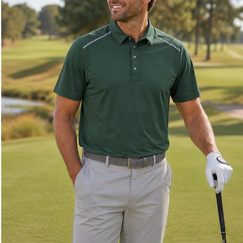 Cutter & Buck Mens DryTec 50+ UPF Golf Polo Shirt Green Large Snap Placket